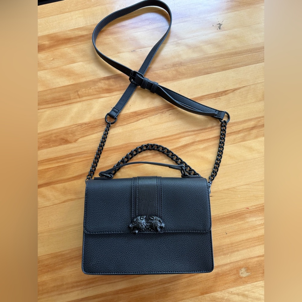 Aldo Black Leather Crossbody with Chain Handle and Wolf detail